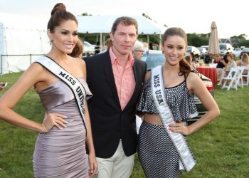 Chef Bobby Flay with Miss Universe Gabriela Isler and Miss USA Nia Sanchez.