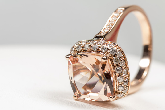 Morganite and pink gold ring