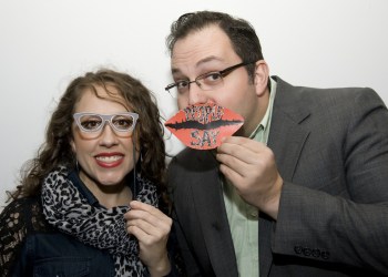 People Say NY founder and producer Dominique Lamboy gets ready for an evening of music, poetry and comedy with the evenings MC, comedian Jeff Schaeffer.