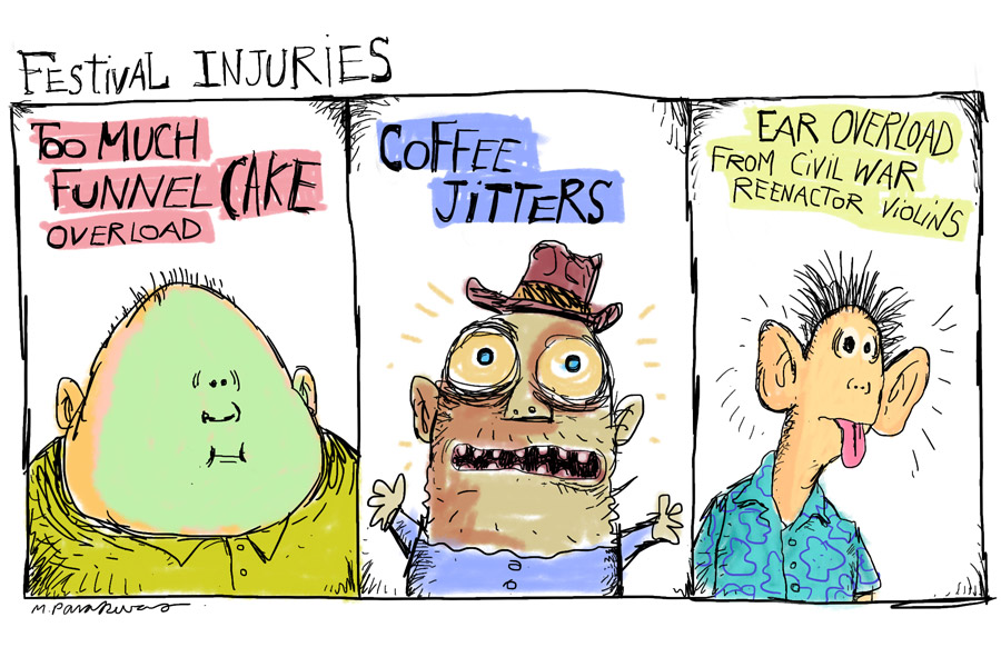 Mickey Paraskevas festival injuries cartoon