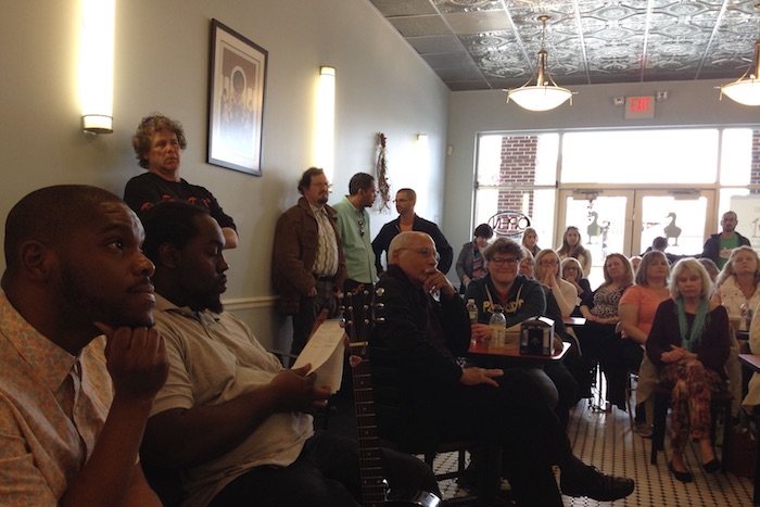 The community gathers at the monthly Poetry Street at Blue Duck Bakery in Riverhead
