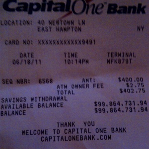 100 Million Dollar ATM Reciept