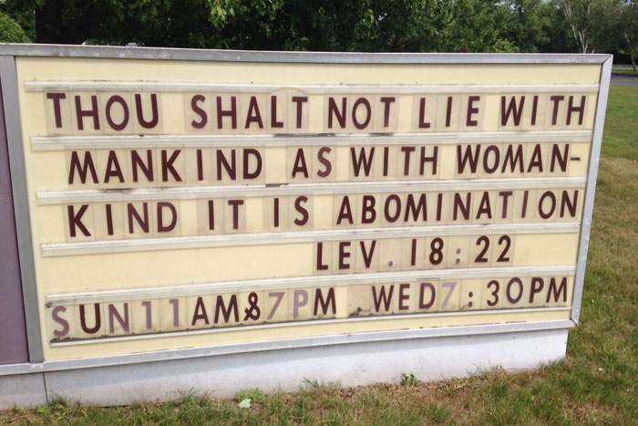 Southampton Full Gospel Church's sign was vandalized, according to police. This is how the sign appeared on June 28, 2015.