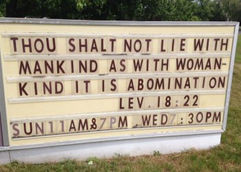 Southampton Full Gospel Church's sign was vandalized, according to police. This is how the sign appeared on June 28, 2015.