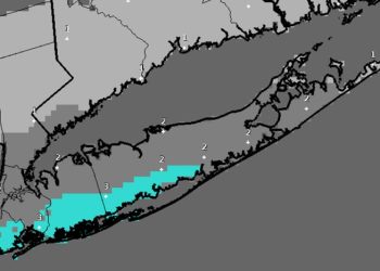 A National Weather Service snowfall accumulation forecast for Long Island for between 7 p.m. Friday and 7 a.m. Saturday. Credit: National Weather ServiceA National Weather Service snowfall accumulation forecast for Long Island for between 7 p.m. Friday and 7 a.m. Saturday. Credit: National Weather Service
