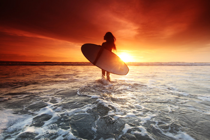 surfer girl sunset