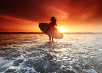 surfer girl sunset