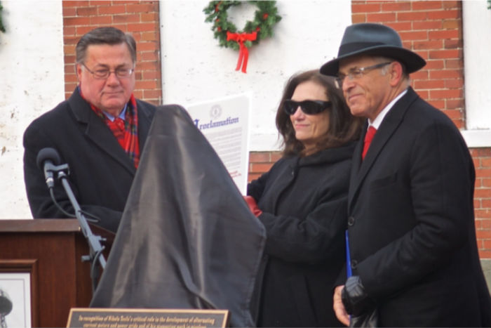 Ed Romaine, Brookhaven Town Supervisor, Jane Alcorn, President of the Board, Tesla Science Center at Wardenclyffe and Dr. Sam Aronson, past President of APS and former Director of Brookhaven National Laboratory