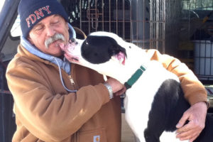 Veteran Mike Sergeant with Cookie at the Kent Animal Shelter