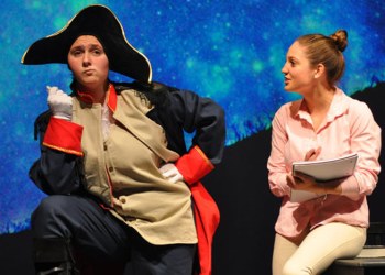 Hayley Lund and Elizabeth Hochstedler in Hayley Lund’s play “The Things You Learn in History Books,” a Bridgehampton High School entry in the 2014 Young Artists and Writers Project High School Playwrights Festival at Stony Brook Southampton.