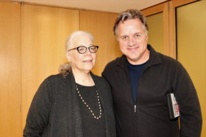 JJML Circulation Desk and exhibition curator Susan Blumenkrantz with JJML board member Nick Gazzolo