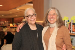 John Jermain Memorial Library Circulation Desk and exhibition curator Susan Blumenkrantz, JJML Director Cathy Creedon