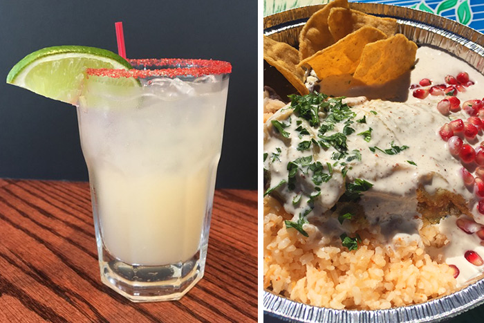 A Margarita on the rocks and a plate of nachos