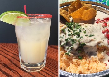 A Margarita on the rocks and a plate of nachos