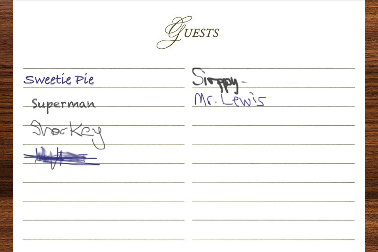 Hamptons celebrity codenames in hotel guestbook