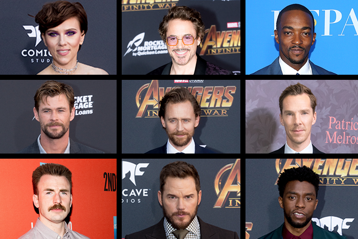 The Marvel Bunch: Scarlett Johansson, Robert Downey Jr., Anthony Mackie, Chris Hemsworth, Tom Hiddleston, Benedict Cumberbatch, Chris Evans, Chris Pratt, Chadwick Boseman