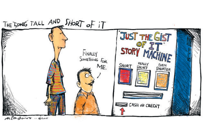 Short story vending machine cartoon by Mickey Paraskevas