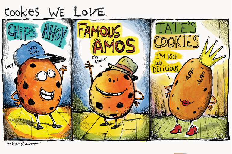 Tate's cookies cartoon by Mickey Paraskevas