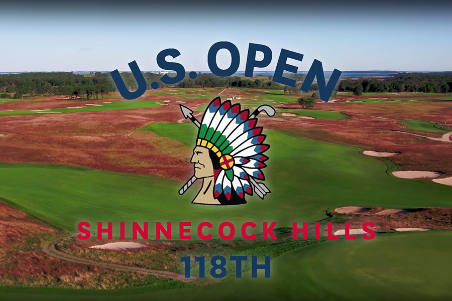 Shot of Shinnecock Hills golf course with 2018 118th U.S. Open USGA logo including Indian head