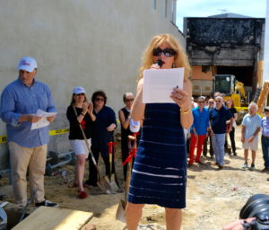 Sag Harbor Partnership Vice President April Gornik addresses the gathered community