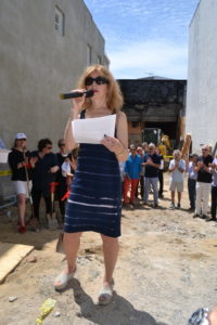 Sag Harbor Partnership Vice President April Gornik addresses the gathered community