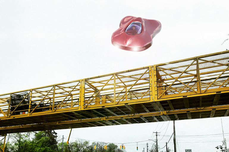 Derwood Hodgegrass showed off his new flying car over U.S. Open traffic in Southampton Wednesday