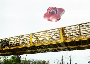 Derwood Hodgegrass showed off his new flying car over U.S. Open traffic in Southampton Wednesday
