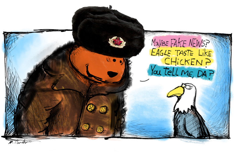 Russian bear and eagle cartoon by Mickey Paraskevas