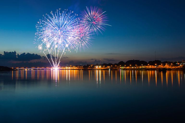 Fireworks over water