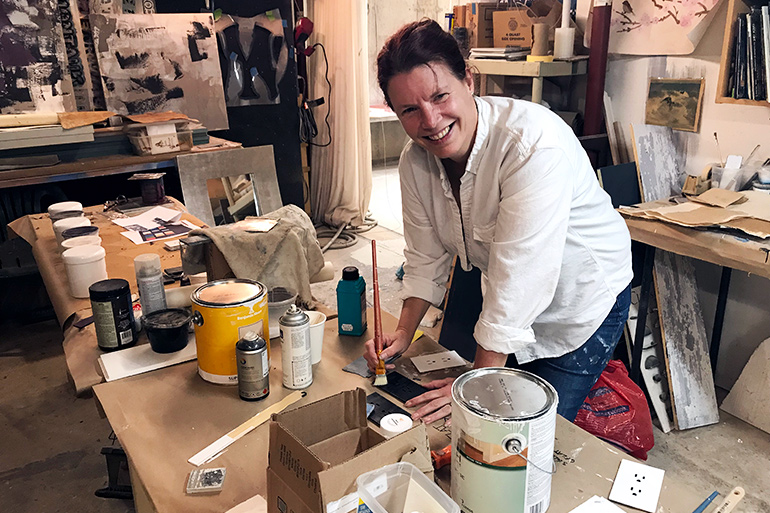 Heather Dunn-Kostura in her East Hampton studio