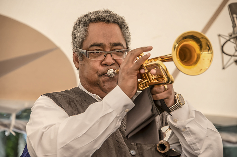 Jon Faddis trumpeting at Jazz for Jennings, Photo: Daniel Gonzalez
