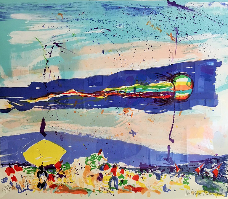 “Kites on Gibson Beach” by Malcolm Morley at Julian Beck Fine Paintings