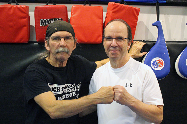 Bob “Lefty” Lefkowitz and Howie Negrin at Rock Steady Boxing in Sag Harbor