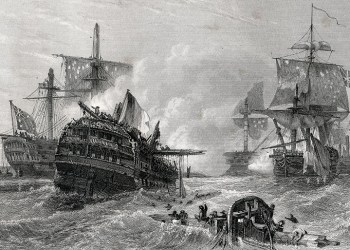 Vintage warship etching