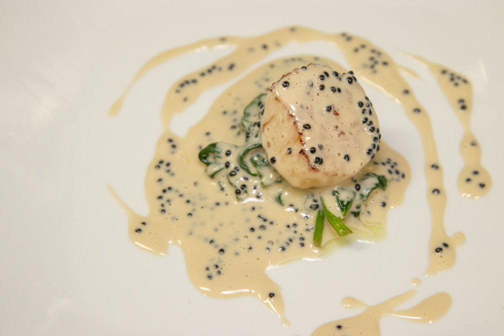 Braun Seafood Local Scallops & Champagne Caviar Sauce with Caviar Russe Caviar