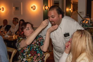 Dan's Hamptons Media Senior Editor Stacy Dermont feeds Chef Arie