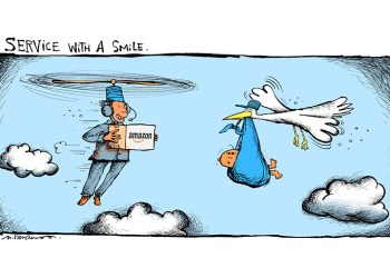 Amazon delivery cartoon by Mickey Paraskevas