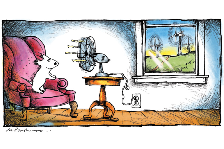 Doggy wind farm cartoon by Mickey Paraskevas
