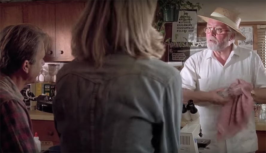 Richard Attenborough sports Dan's look in Jurassic Park