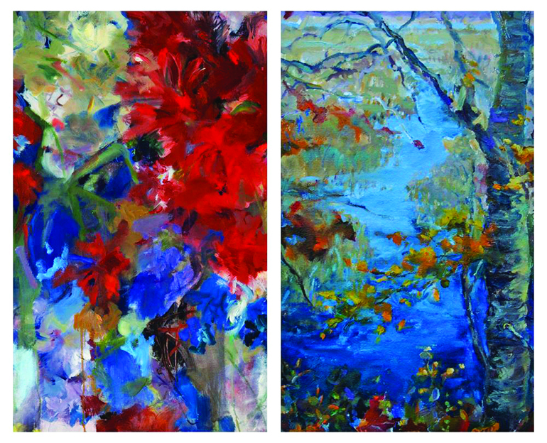 Deborah Katz's "Indigo to Crimson" and Joan Branca's "Through the Leaves," Photo: Mike Krasowitz