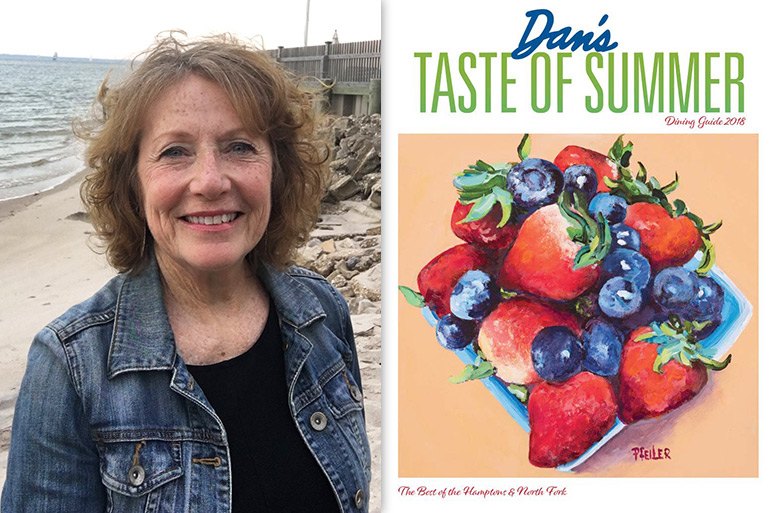 Patricia Pfeiler and her 2018 Dan's Papers Dining Guide cover art