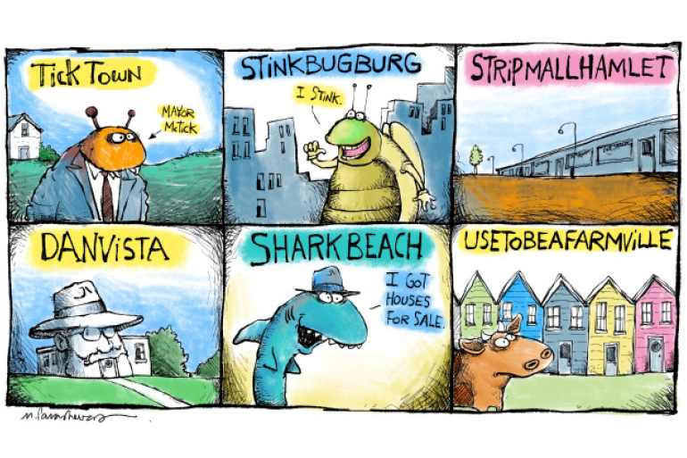 Village names cartoon by Mickey Paraskevas