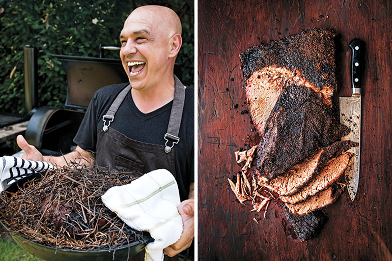 Michael Symon preparing Mabel's Brisket, Photo: Ed Anderson