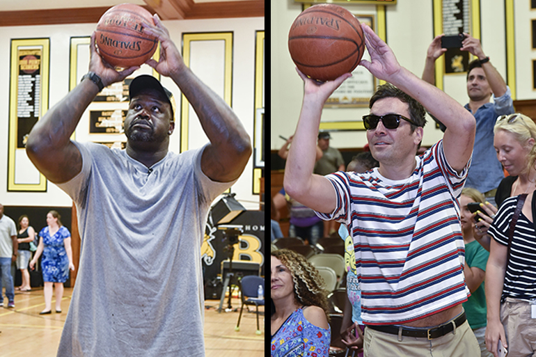 Shaq and Jimmy Fallon Shoot Hoops at Special "Killer Bees" Screening
