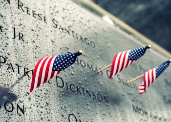 9/11 memorial with flags