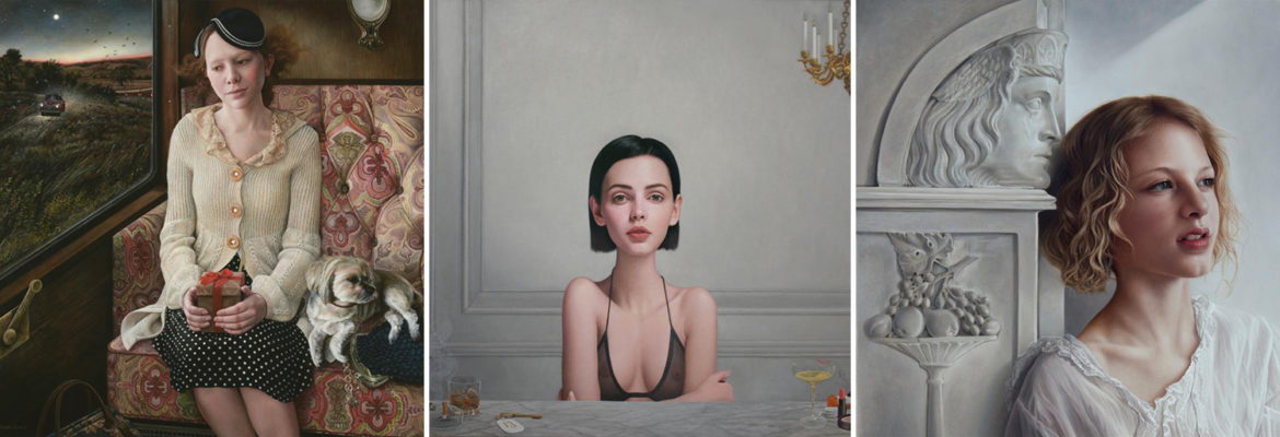 Andrea Kowch's "Reunion," Kris Lewis's "Starla," Mary Jane Ansell's "Mercuralia," Photos: Courtesy RJD Gallery