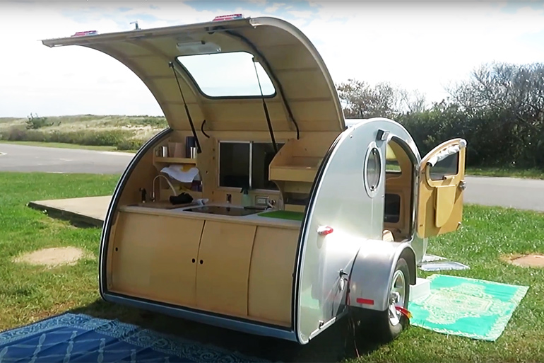 Cosmo Weems' teardrop trailer at Hither Hills in Montauk