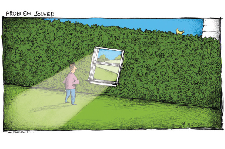 Hedge window cartoon by Mickey Paraskevas