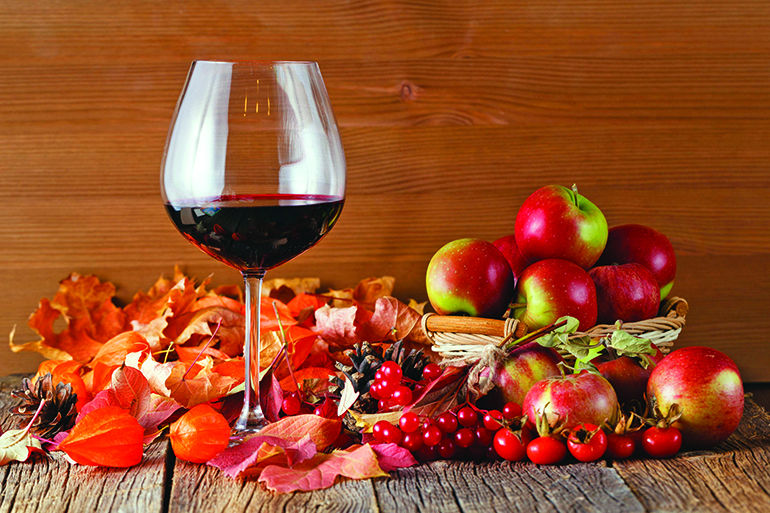 45559801 - fall wine with harvest on rustic wooden background