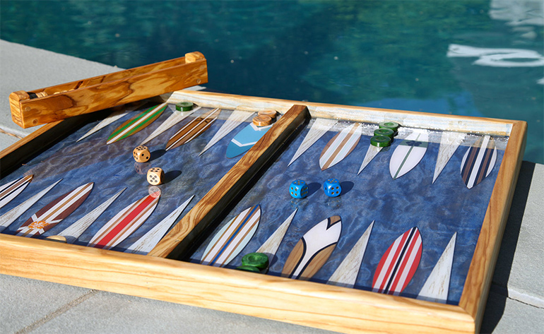 Studio Jean-Michel "Bora Bora" backgammon board poolside